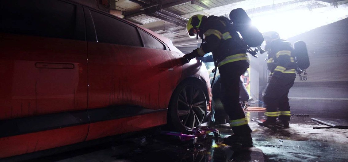 Electric car fire in an underground garage